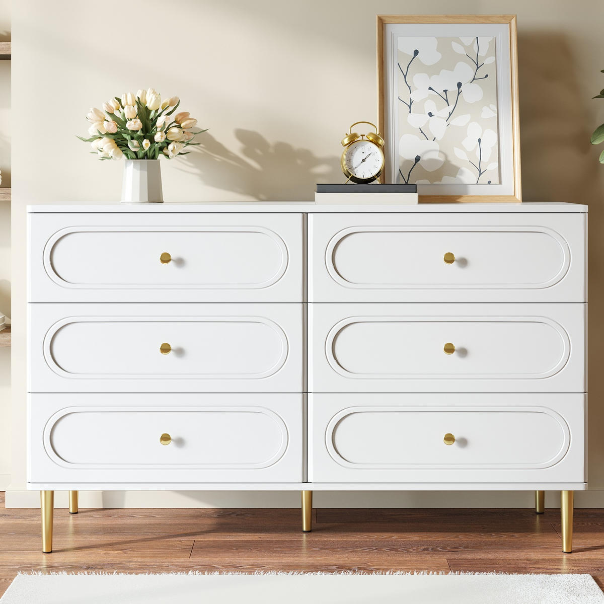 SIDEBOARD 120/40/75 cm Weiß aus MDF und Holzwerkstoff mit 6 Schubladen - Weiß, Holzwerkstoff (120/75/40cm) - OKWISH