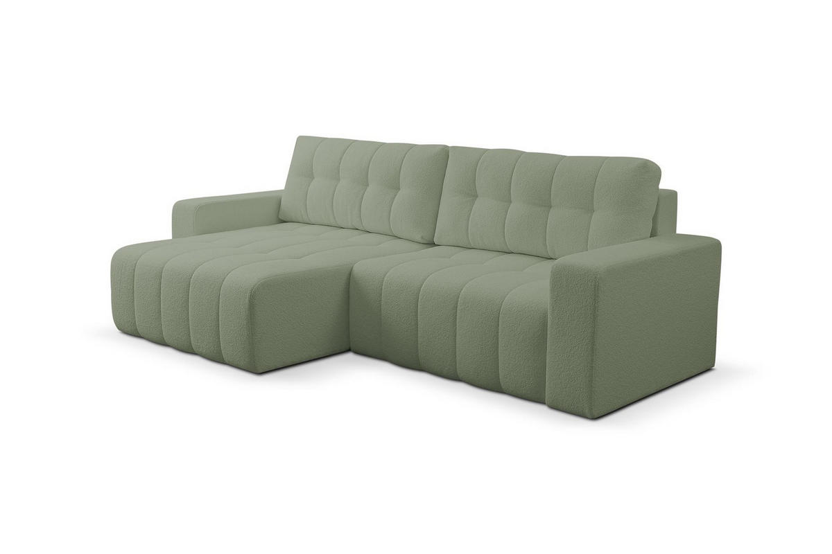 ECKSOFA Masina Hellgrün, Schlafsofa aus Veloursstoff - Hellgrün, Holzwerkstoff (245/143cm) - Bettso