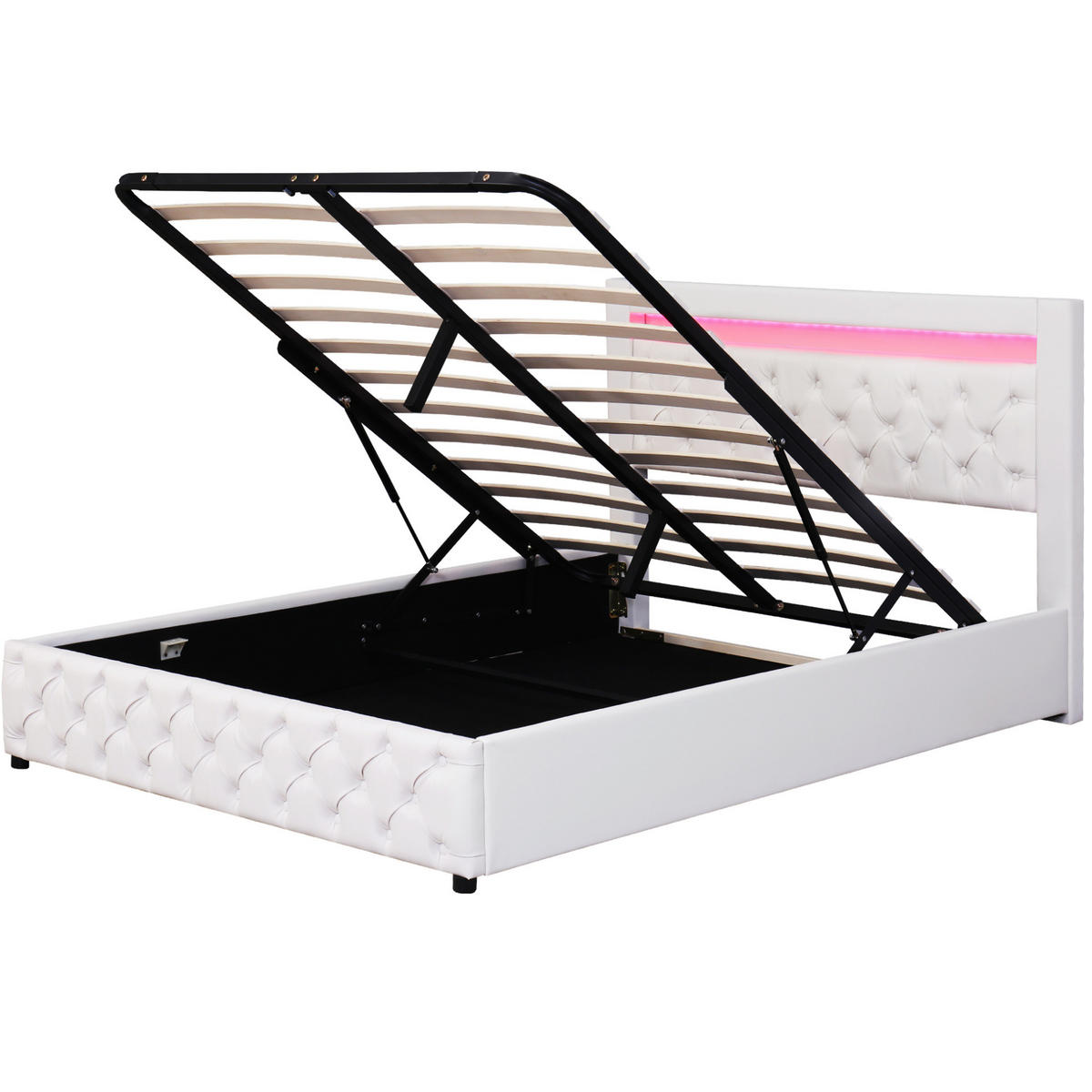 POLSTERBETT mit Bettkasten und LED 160x200 cm PU Weiß - Weiß, Metall (160/200cm) - Beauniv