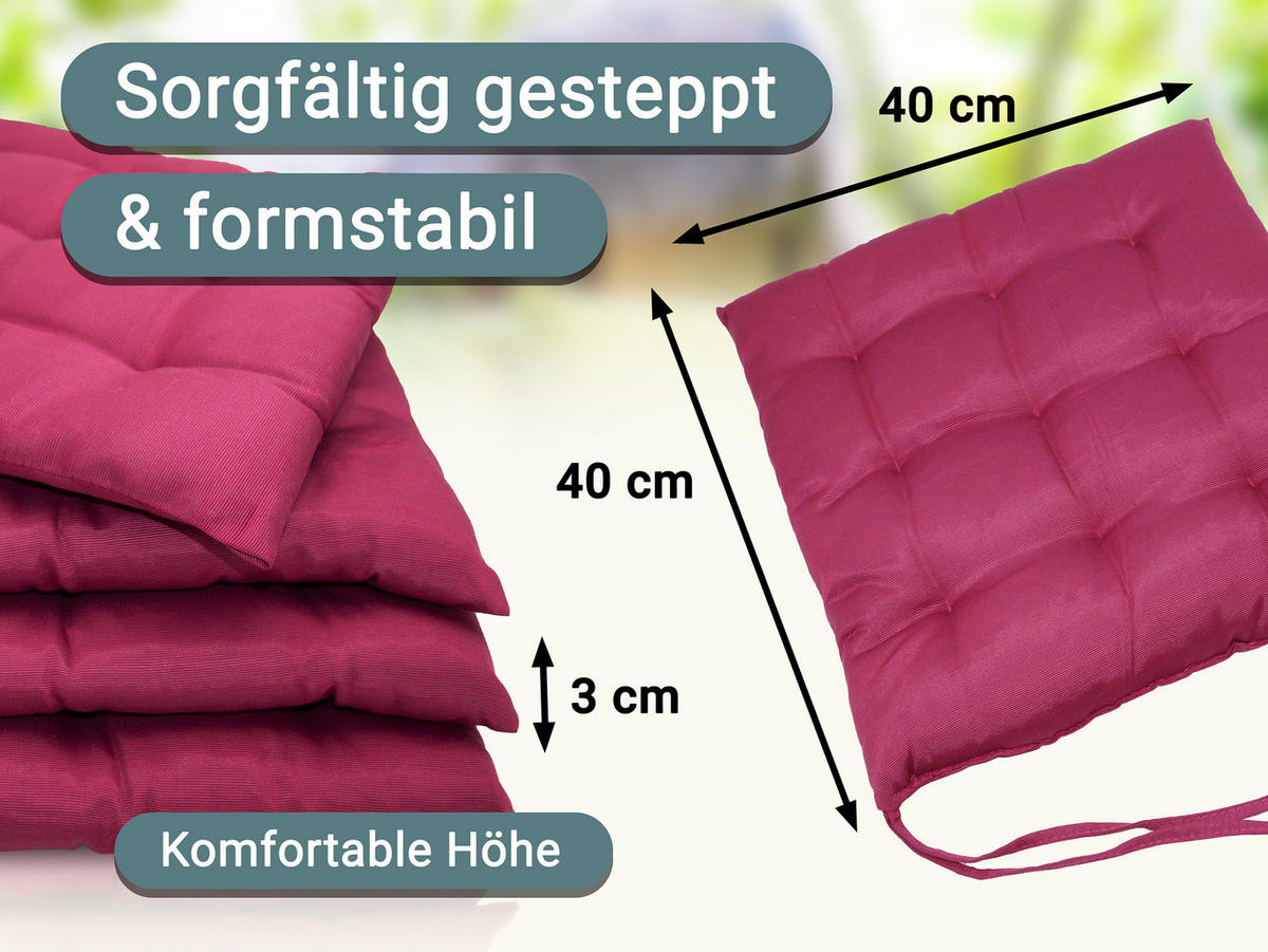 STUHLKISSEN, 4er-Set, 40x40 cm, 100% Polyester, Rot - Pink, Textil (40/40/3cm) - Zollner
