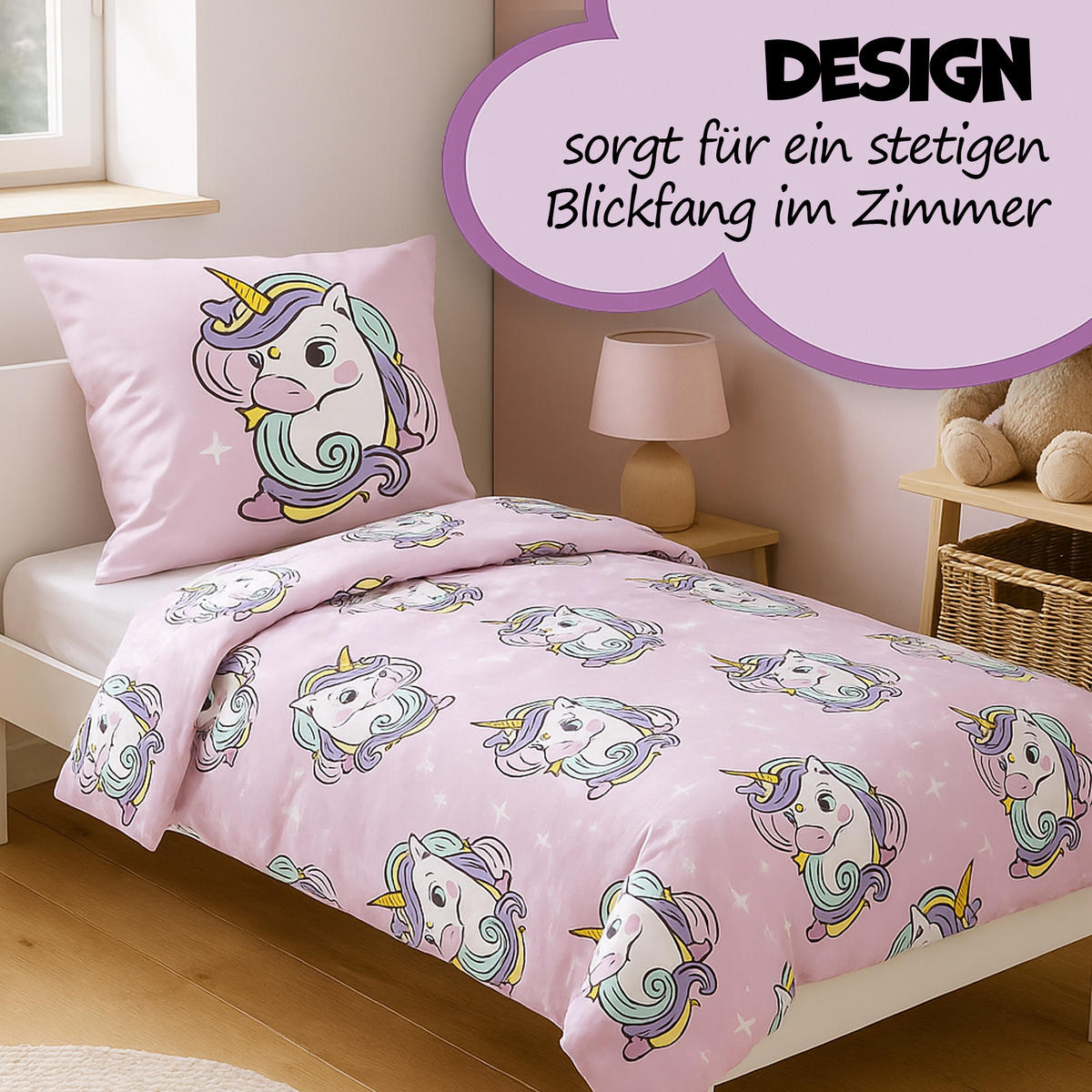 BETTWÄSCHE 2 tlg. mit Motiv 135x200 cm Einhorn - Rosa, Textil (135/200cm) - Bestlivings