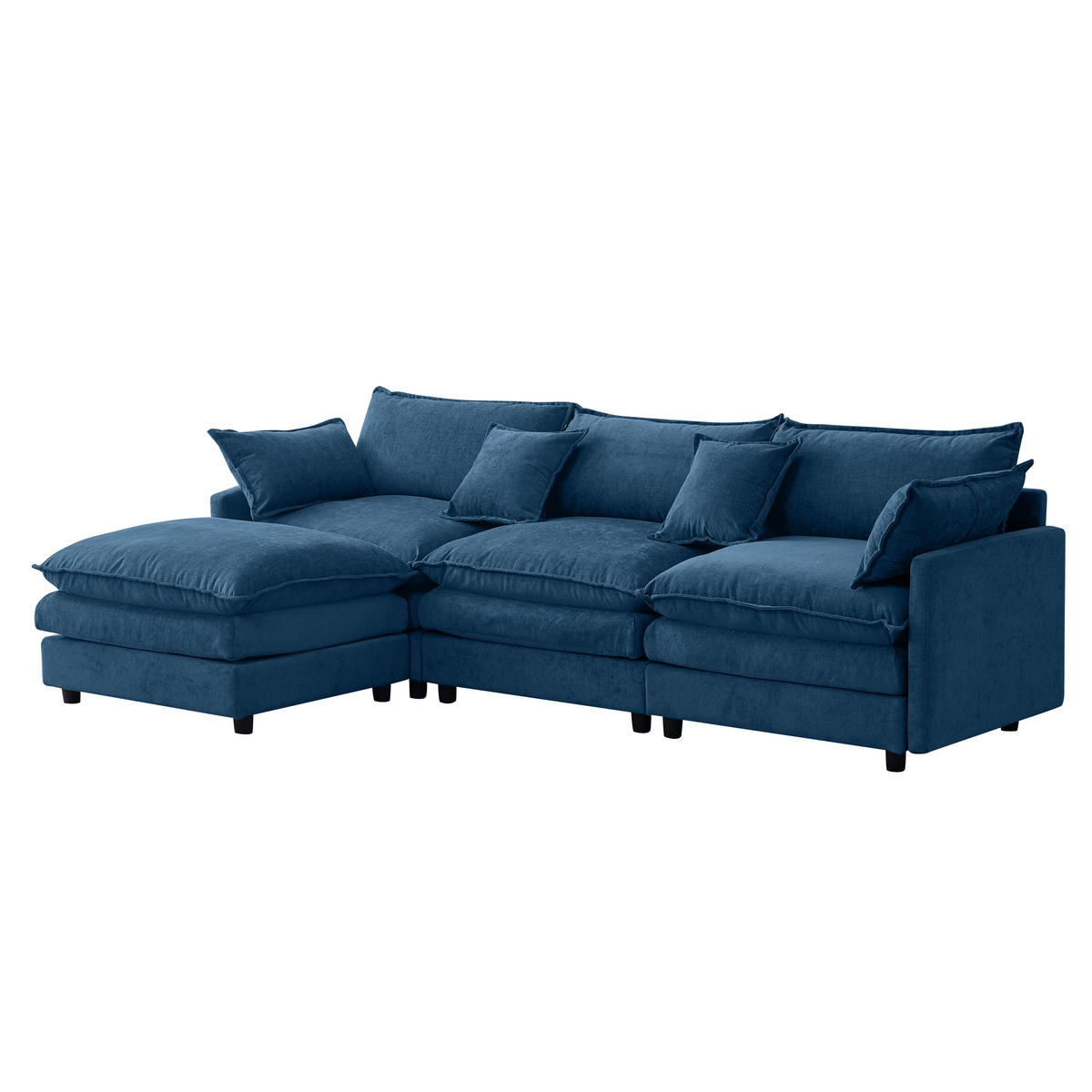 ECKSOFA 267/154/85 cm Blau mit Chaiselongue und Hocker - Blau, Textil (267/154cm) - Oxeza