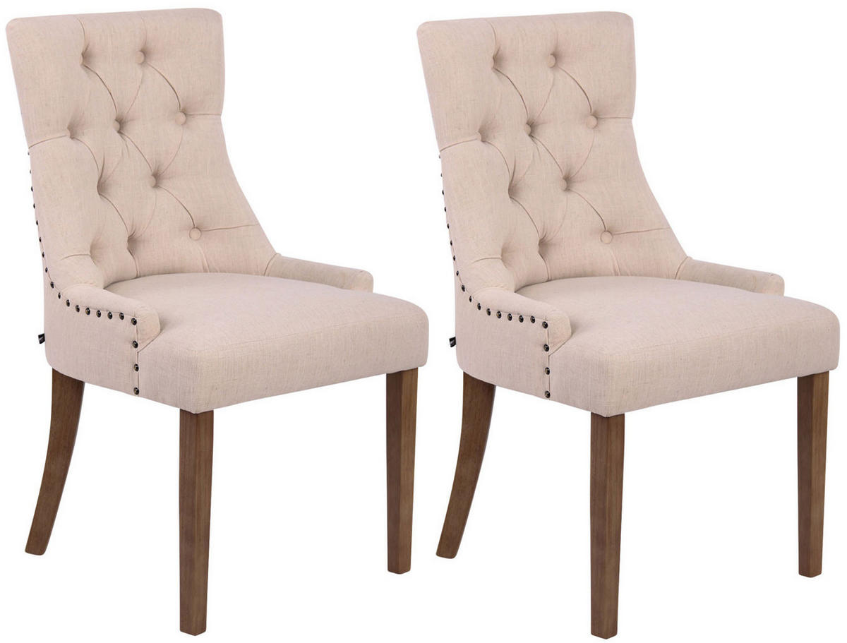 ESSZIMMERSTUHL Aboli, 2er Set Stoff, antik-hell Creme - Hellbraun/Naturfarben, Holz/Textil (55/92/58cm) - TPFLiving
