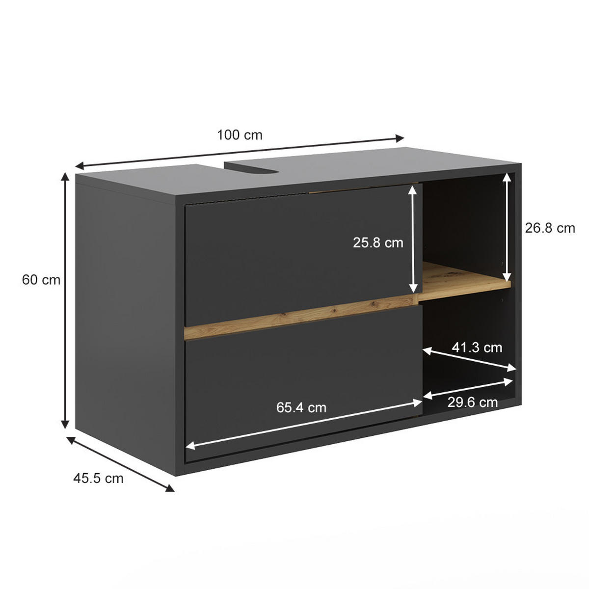 WASCHBECKENUNTERSCHRANK Viola Anthrazit 100 x 60 cm - Anthrazit/Eiche Artisan, Holzwerkstoff (100/60/45.5cm) - Vicco