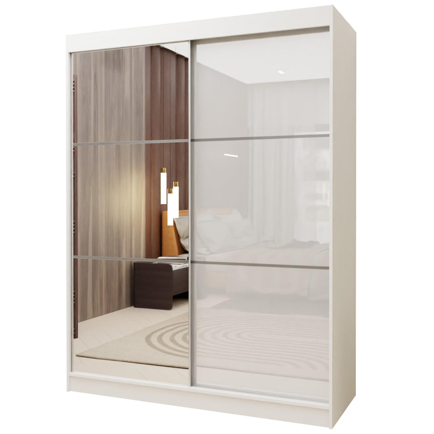 SCHWEBETÜRENSCHRANK VITALE 160/216/61 cm 2-türig mit Spiegel Weiß - Weiß, Holzwerkstoff (160/216/61cm) - MASSENO