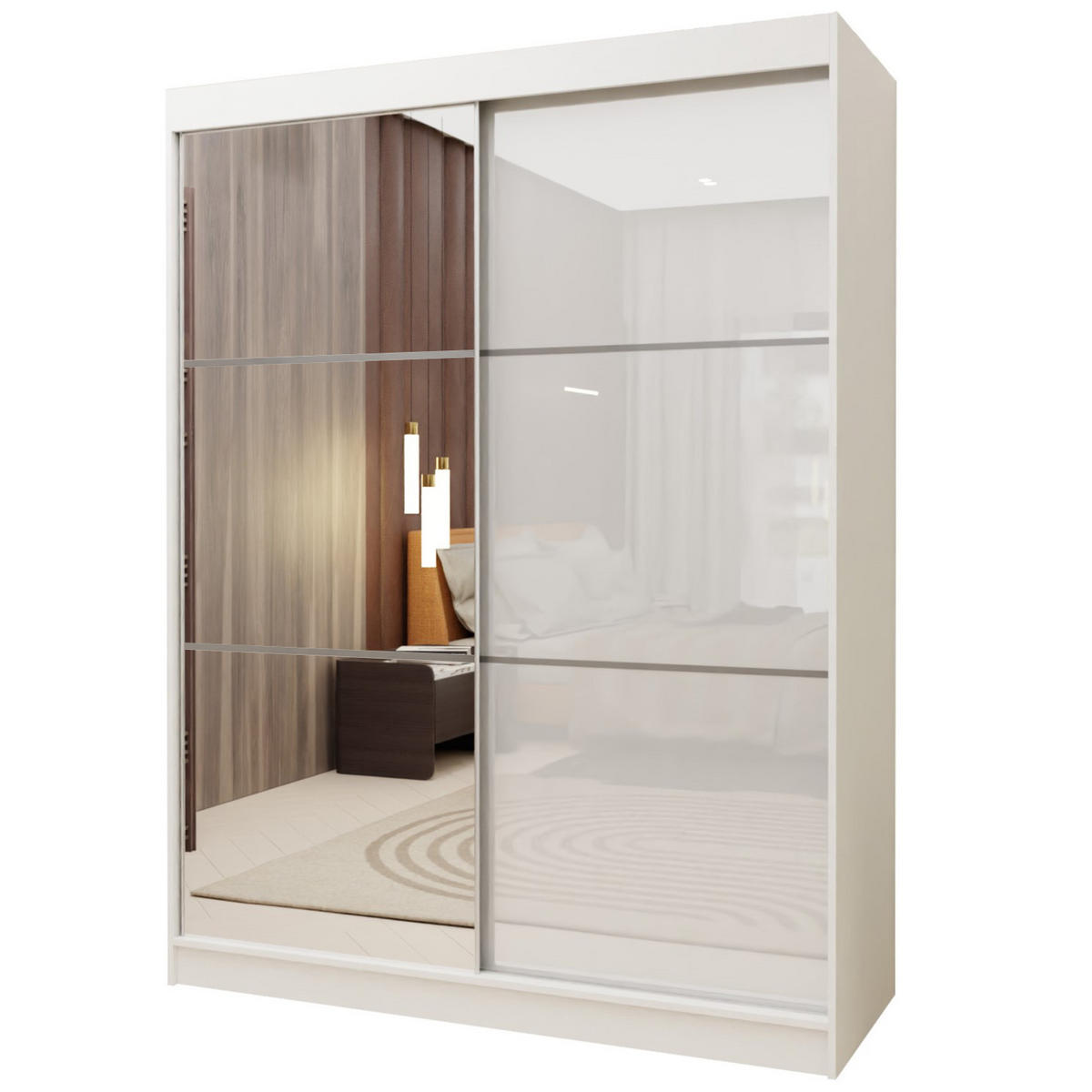 SCHWEBETÜRENSCHRANK VITALE 160/216/61 cm 2-türig mit Spiegel Weiß - Weiß, Holzwerkstoff (160/216/61cm) - MASSENO