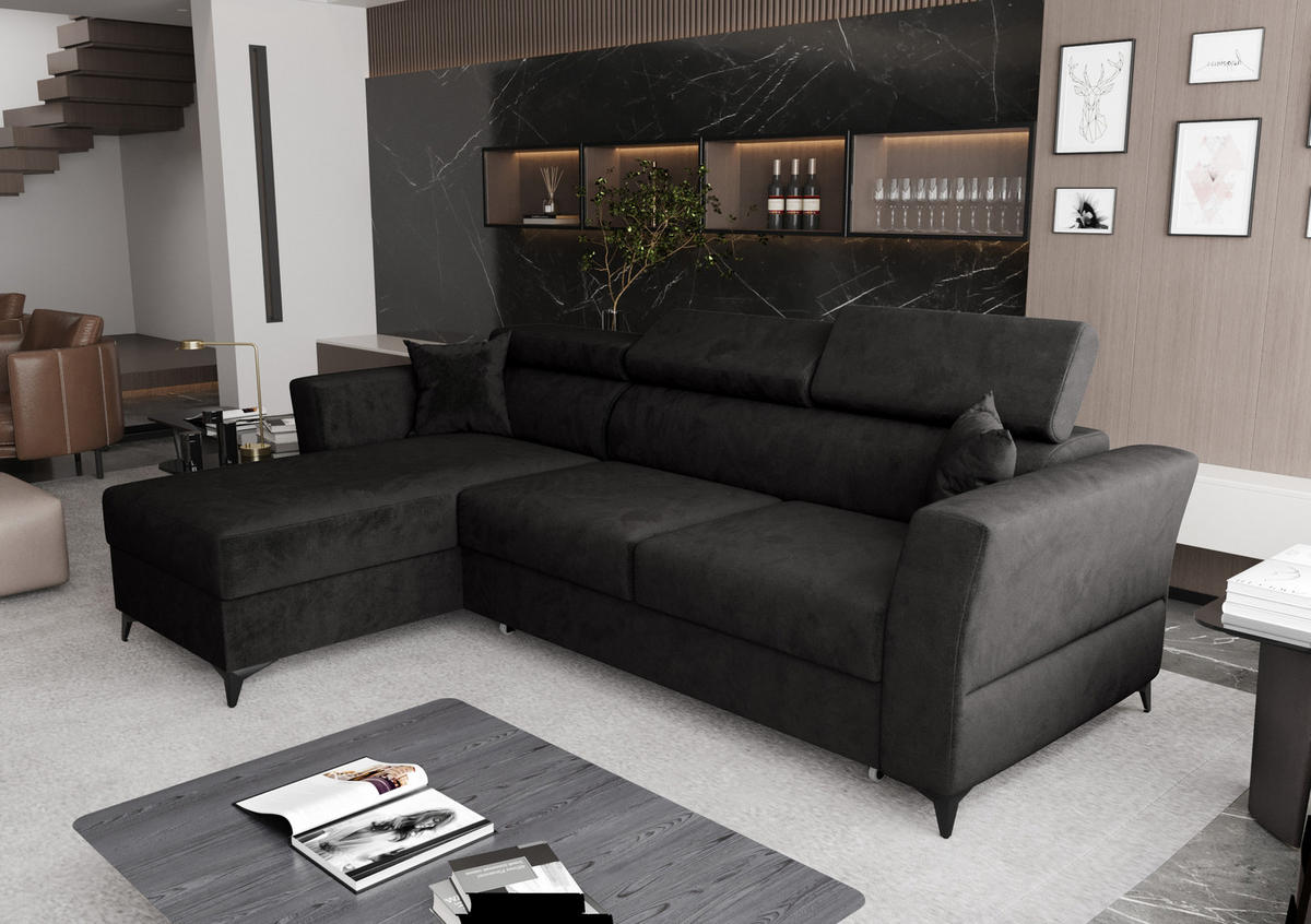 ECKSOFA L Form Ribella Grafit 265/180/100 cm Links mit Schlaffunktion - Schwarz, Textil/Metall (180/265cm) - AX Living