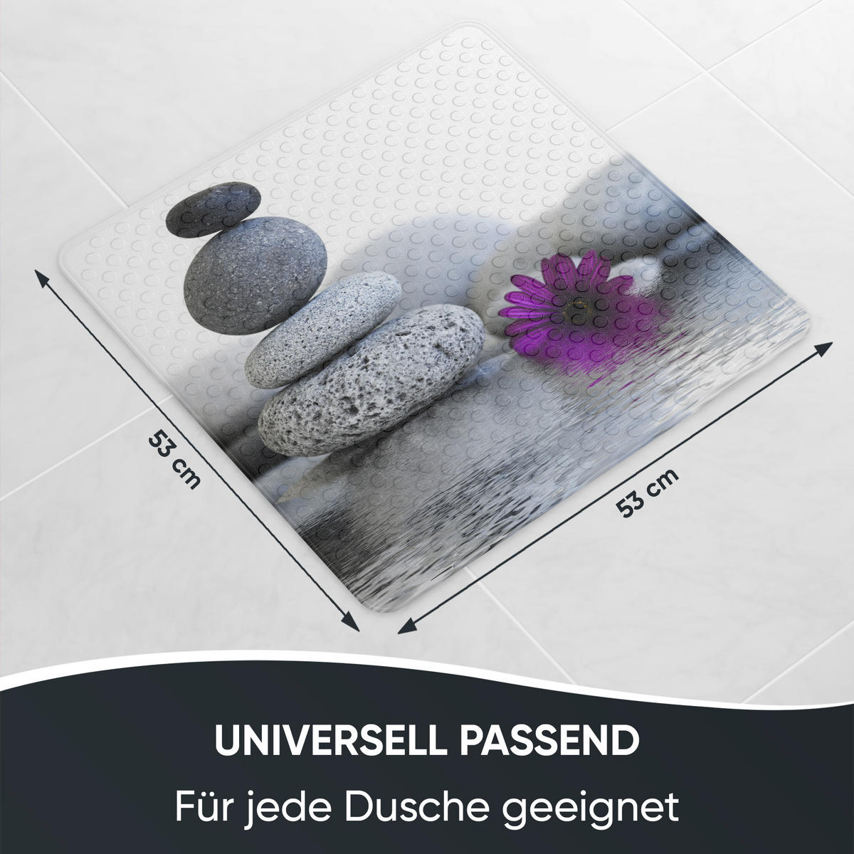 BADEMATTE Energy Stones - Grau, Kunststoff (53/53cm) - Sanilo