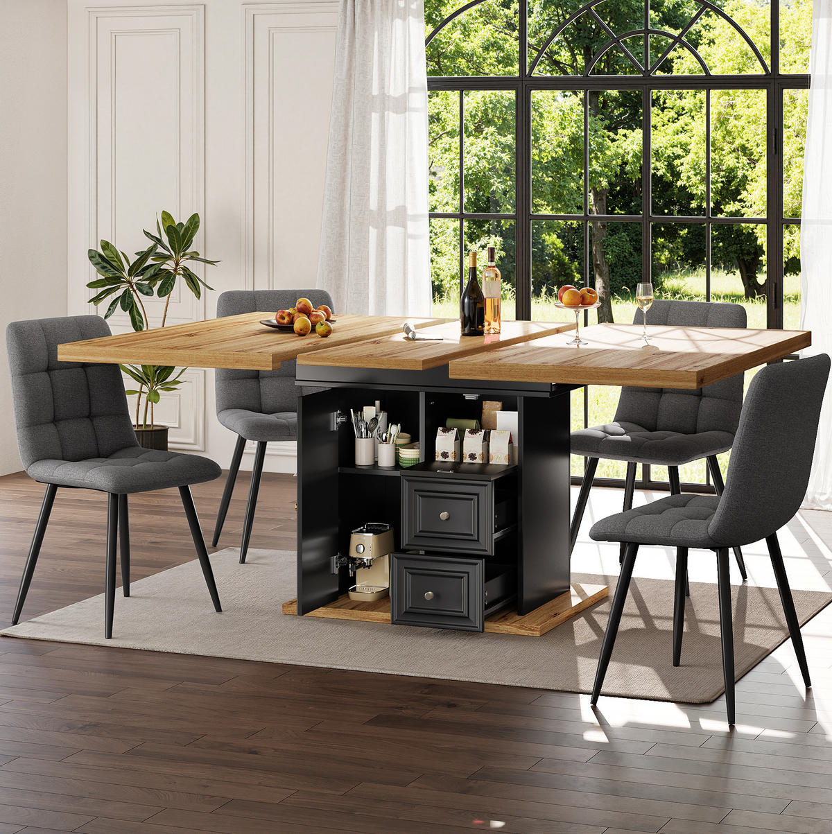 ESSTISCH 110-140x80x75 cm in Natur und Schwarz aus MDF in Holzoptik ausziehbar - Naturfarben, Holzwerkstoff (140/80/75cm) - Modfu