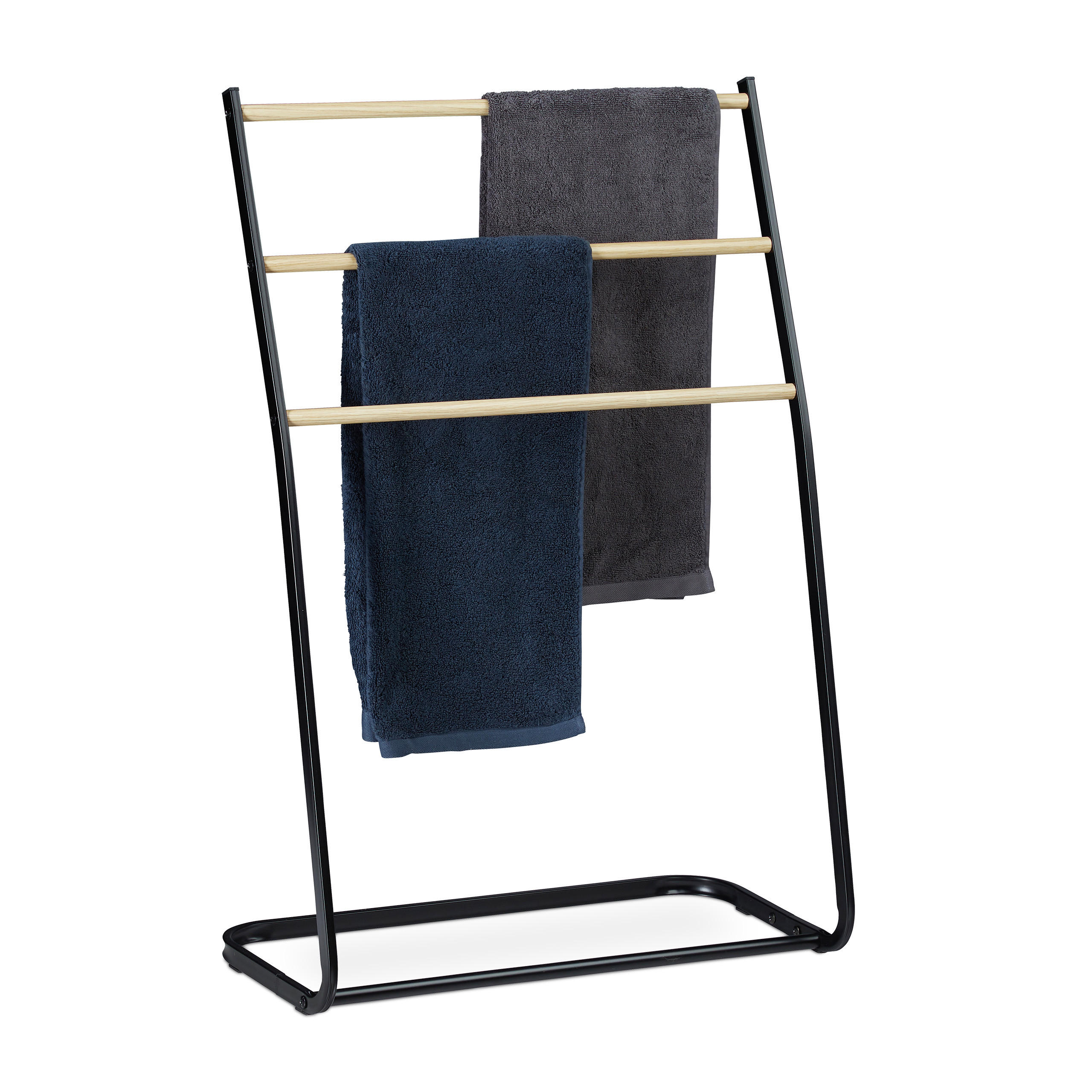 HANDDUKSHÅLLARE Svart trälook Metall 3 stegpinnar 86 cm Multicolor 86/58/30 cm