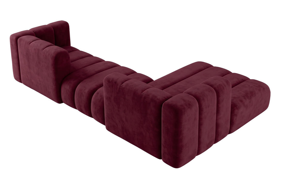 ECKSOFA Modulares In L-Form, Velvet-Stoff Riviera, Rotwein, Rechts, GRAND 319 cm - Dunkelrot, Holz (319/175cm) - Kaiser Möbel