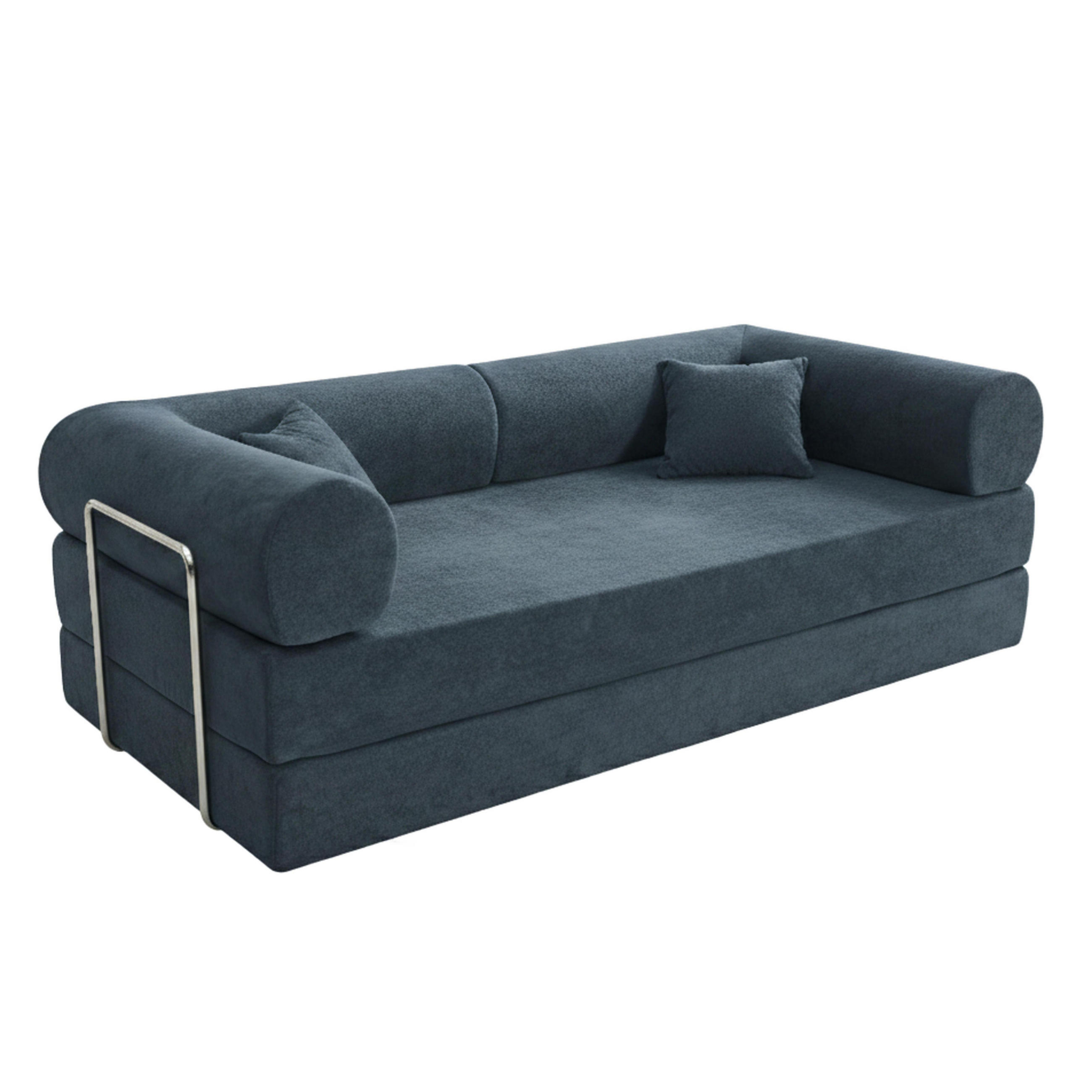 SCHLAFSOFA mit 2 Sitzplätzen, Dunkelblau - Blau, Textil (204/67/102cm) - Oviala