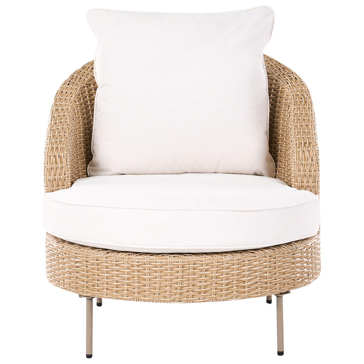 GARTENSESSEL mit Ottomane Polyrattan Beige Arcille - Beige, Kunststoff (80/80/93cm) - Beliani