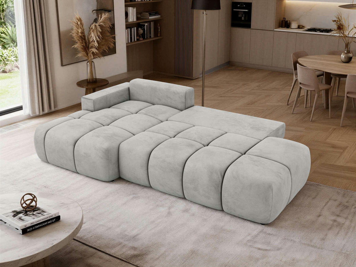 ROHOVÁ SEDAČKA LORAN L Světle šedá Samet - Vlevo - černá/světle šedá, textil/plast (170/292cm) - MKS