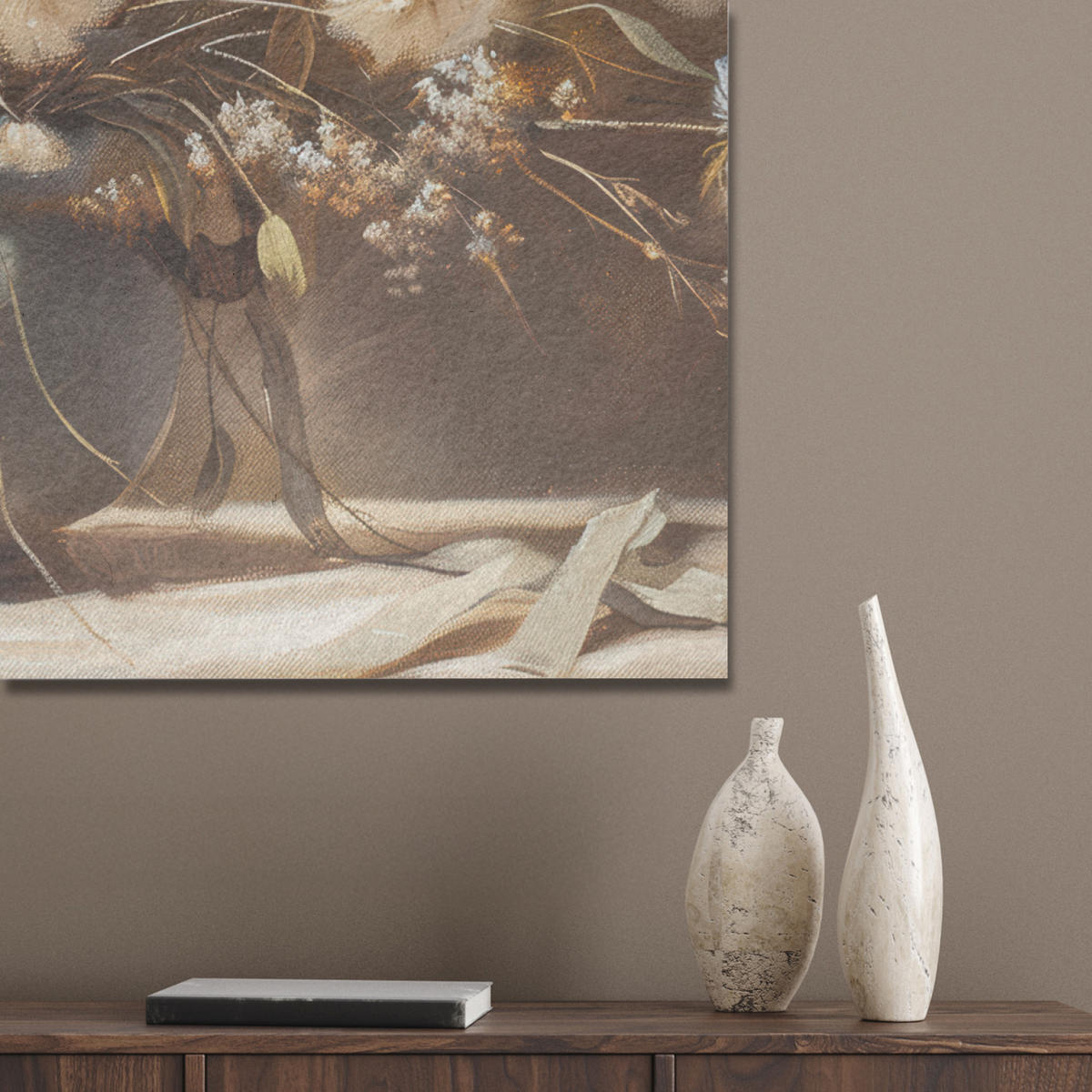 AKUSTIKPANEEL Blumen - Vase - Stilleben - Beige 90x90 cm - Creme, Textil (90/0.9/90cm) - MuchoWow