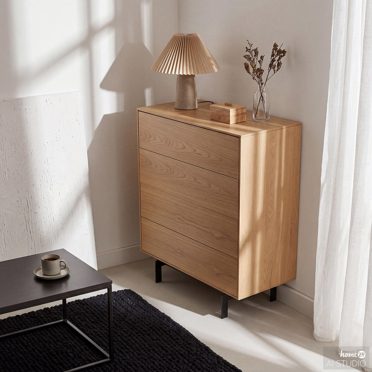 FURNIERTE KOMMODE - Eichefarben, Holzwerkstoff/Metall (80/100/40cm) - home24