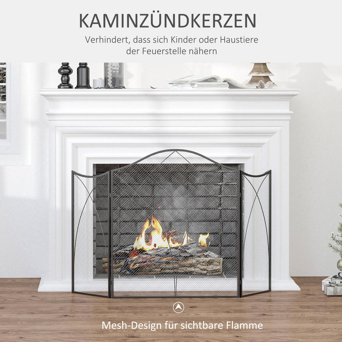 KAMINSCHUTZGITTER - Schwarz, Metall (2/76/126cm) - HOMCOM