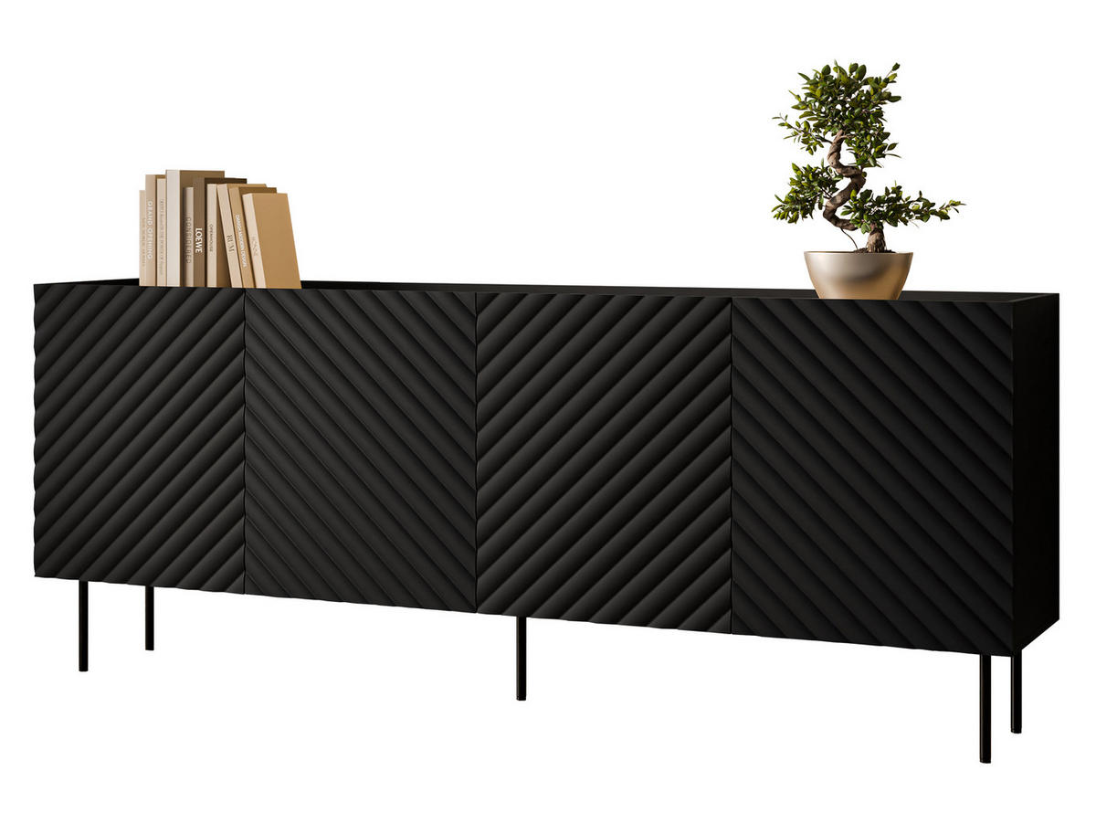 TÜRKOMMODE Lucca 200 4D - Schwarz, Holz/Holzwerkstoff (200/80/40cm) - MIRJAN24