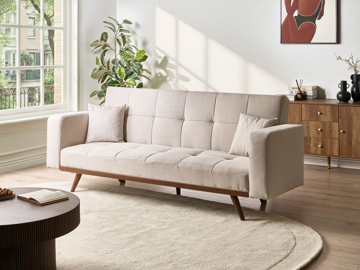 SCHLAFSOFA 3-Sitzer Hellbeige Hjulby - Beige, Textil (220/90/82cm) - Beliani