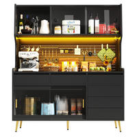 BUFFET 145/171/39 cm Schwarz aus MDF und Glas mit LED-Beleuchtung - Schwarz, Holzwerkstoff (39/171/145cm) - OKMYHOME