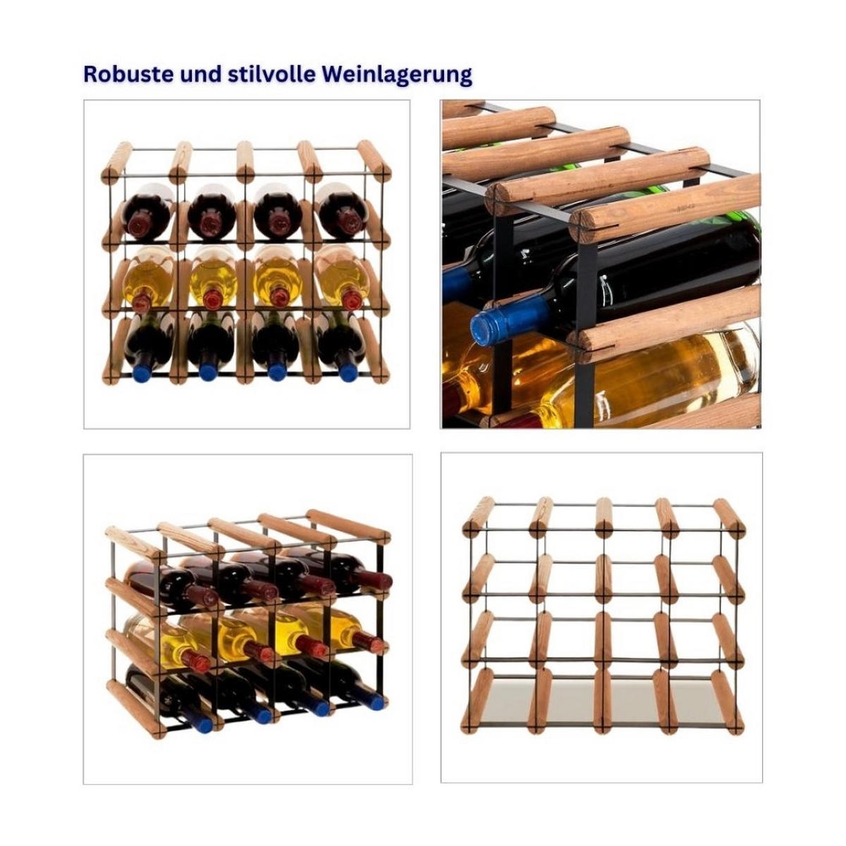 WEINREGAL Vinotega Mod Metal 32,5x42,5x24,5 cm 4x3 Flaschen Massives Kiefernholz Braun Geölt - Braun, Holz (42.5/32.5/24.5cm) - PROREGAL