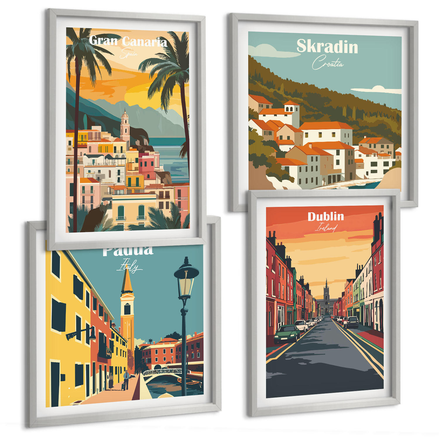 BILDER SET 4er Set - 50x50 cm & 40x60 cm Silberner Rahmen - Stadt- und Naturlandschaften - Silberfarben, Kunststoff (50/50cm) - TULUP
