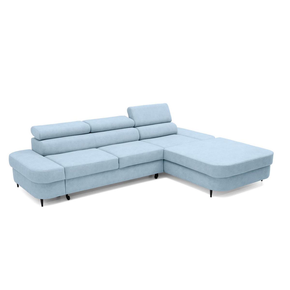 ECKSOFA JAZZ L Rechts mit Schlaffunktion 127x216 Velours Hellblau - Schwarz/Hellblau, Holz/Textil (237/285cm) - Muffo