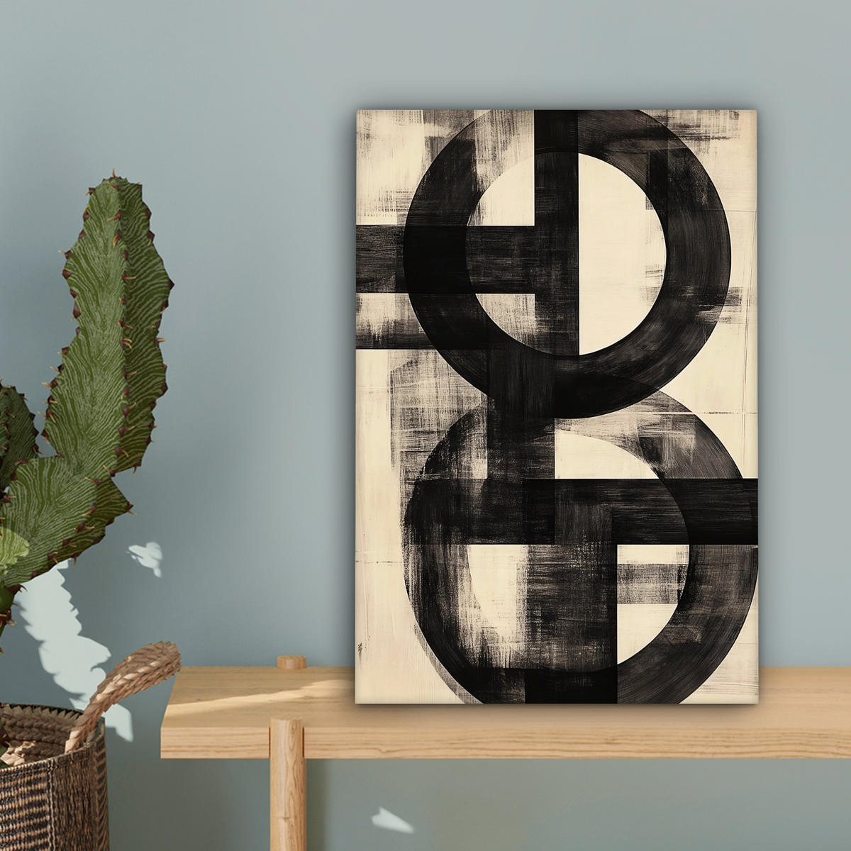 LEINWANDBILD Kreise - Balken - Schwarz - Abstrakt Deko Wohnzimmer 20x30 cm - Schwarz, Textil (20/30cm) - MuchoWow