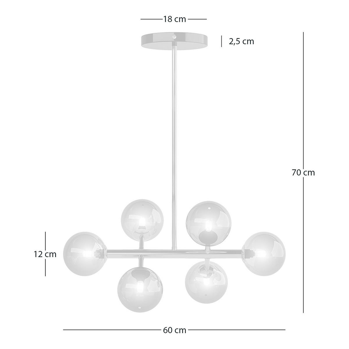 DECKENLEUCHTE - Metall / Glas - 6-flammig - Transparent/Grau, Glas/Metall (33/60/70cm) - home24
