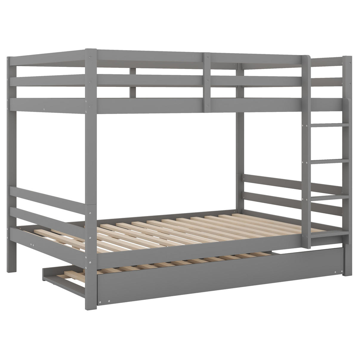 ETAGENBETT 140/200 cm Grau mit Ausziehbett und stabiler Treppe aus Kiefernholz - Grau, Holz (140/200cm) - OKWISH