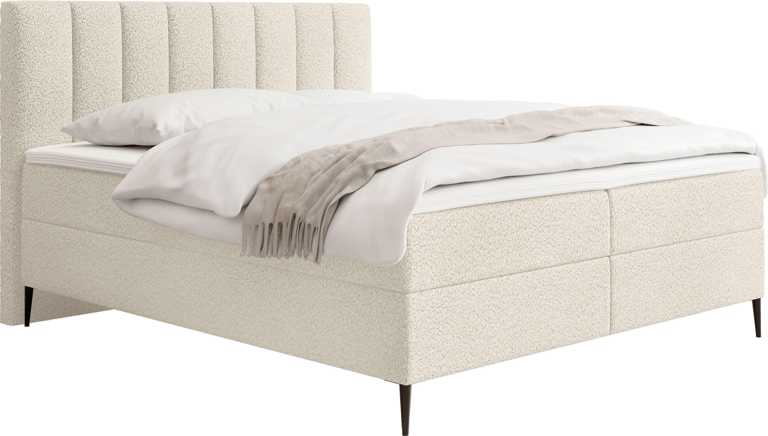 BOXBETT Allen mit Bettkasten, Boucle Creme 180x200 cm – inkl. H4 Taschenfederkern Matratze & Foam Topper - Creme/Schwarz, Holzwerkstoff/Metall (180/200cm) - WFL GROUP