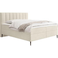 BOXBETT Allen mit Bettkasten, Boucle Creme 180x200 cm – inkl. H4 Taschenfederkern Matratze & Foam Topper - Creme/Schwarz, Holzwerkstoff/Metall (180/200cm) - WFL GROUP