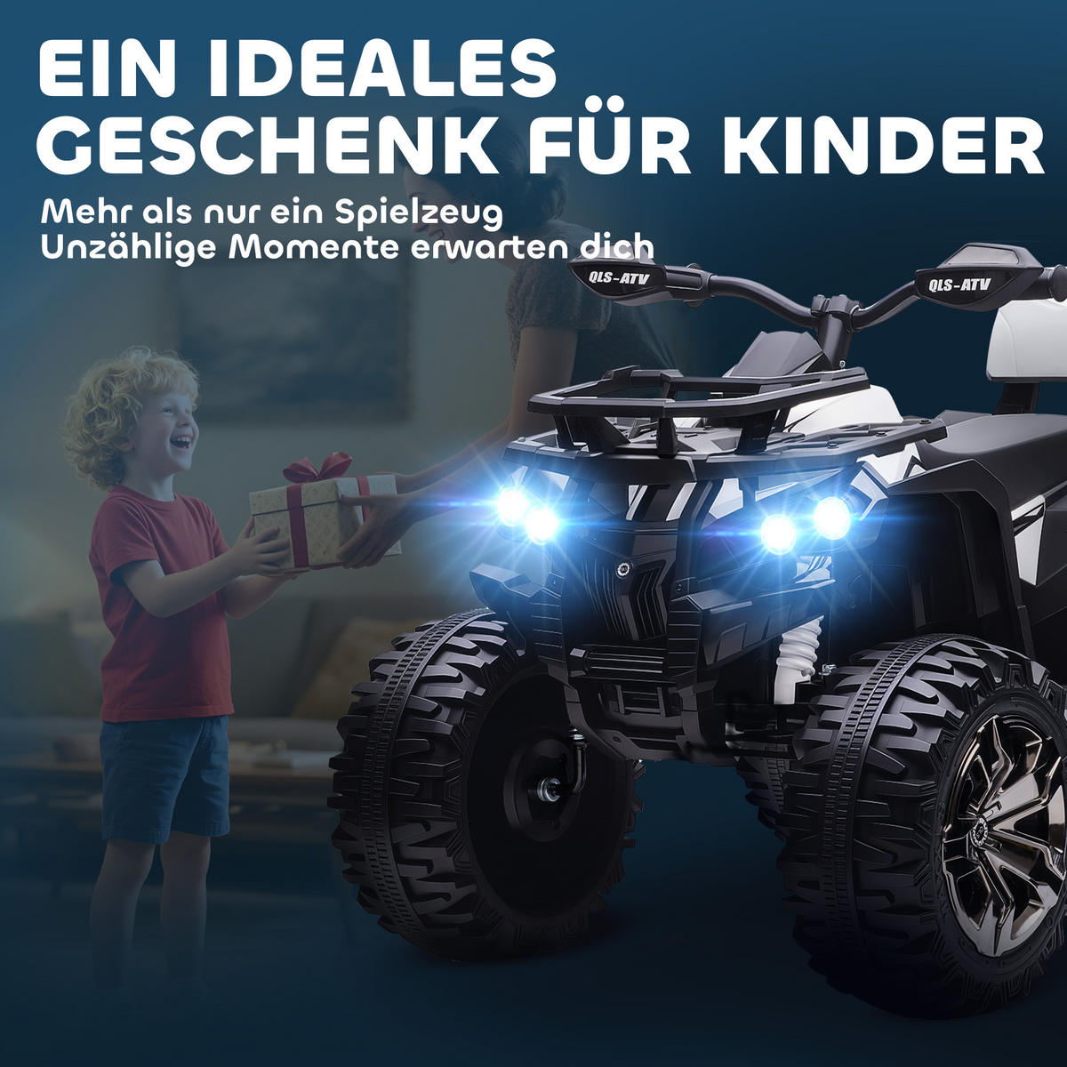 ELEKTRO-KINDERQUAD DE-06278 mit LED-Scheinwerfer und USB-Musikplayer Schwarz - Weiß, Kunststoff/Metall (100/65/73cm) - ComfortXL