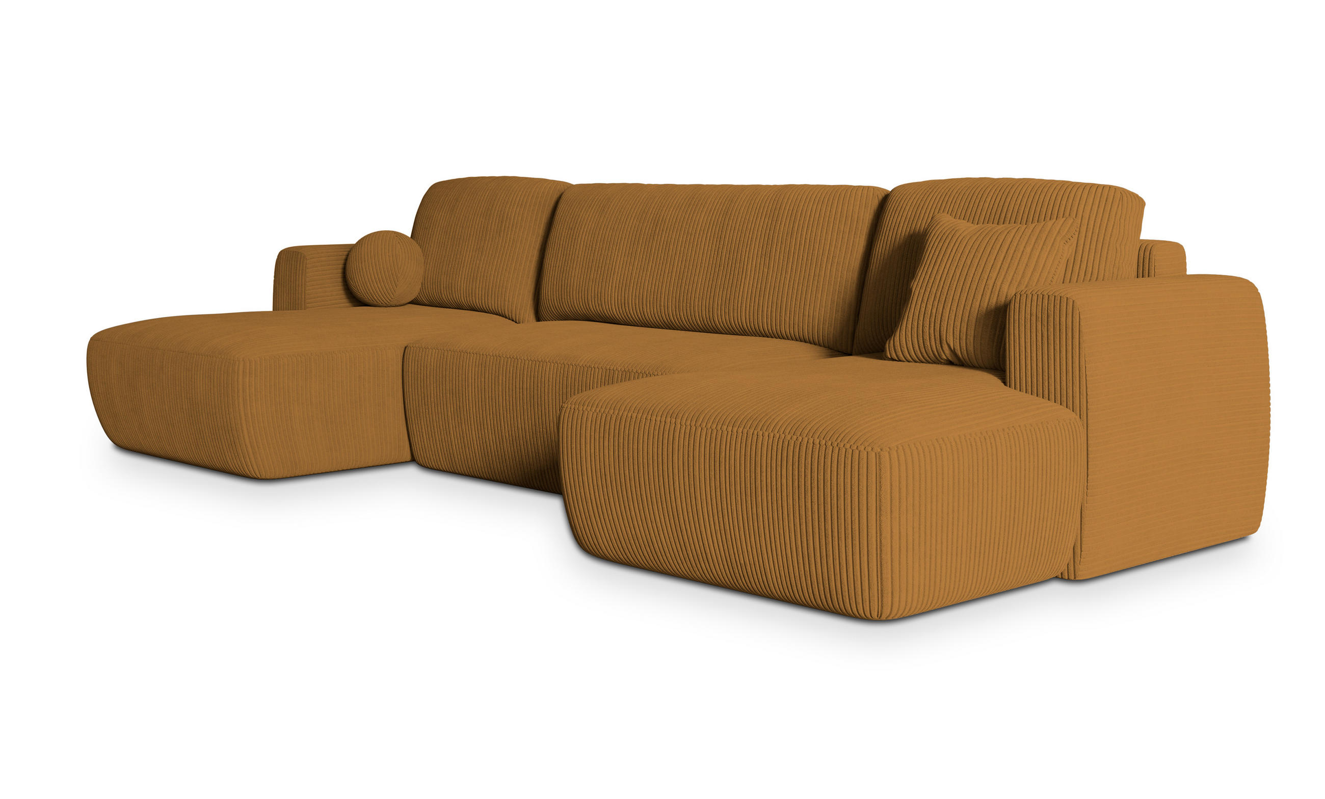 WOHNLANDSCHAFT SENTUM P Gelb Kordstoff mit Schlaffunktion - Gelb, Holz (330/90/148cm) - MASSENO