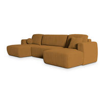 WOHNLANDSCHAFT SENTUM P Gelb Kordstoff mit Schlaffunktion - Gelb, Holz (330/90/148cm) - MASSENO