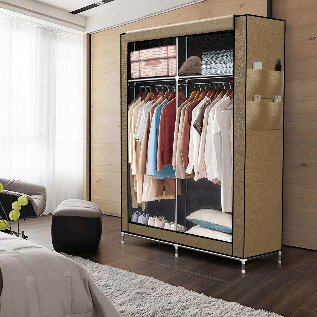 STOFFSCHRANK - Beige, Textil (108/170/45cm) - Intirilife