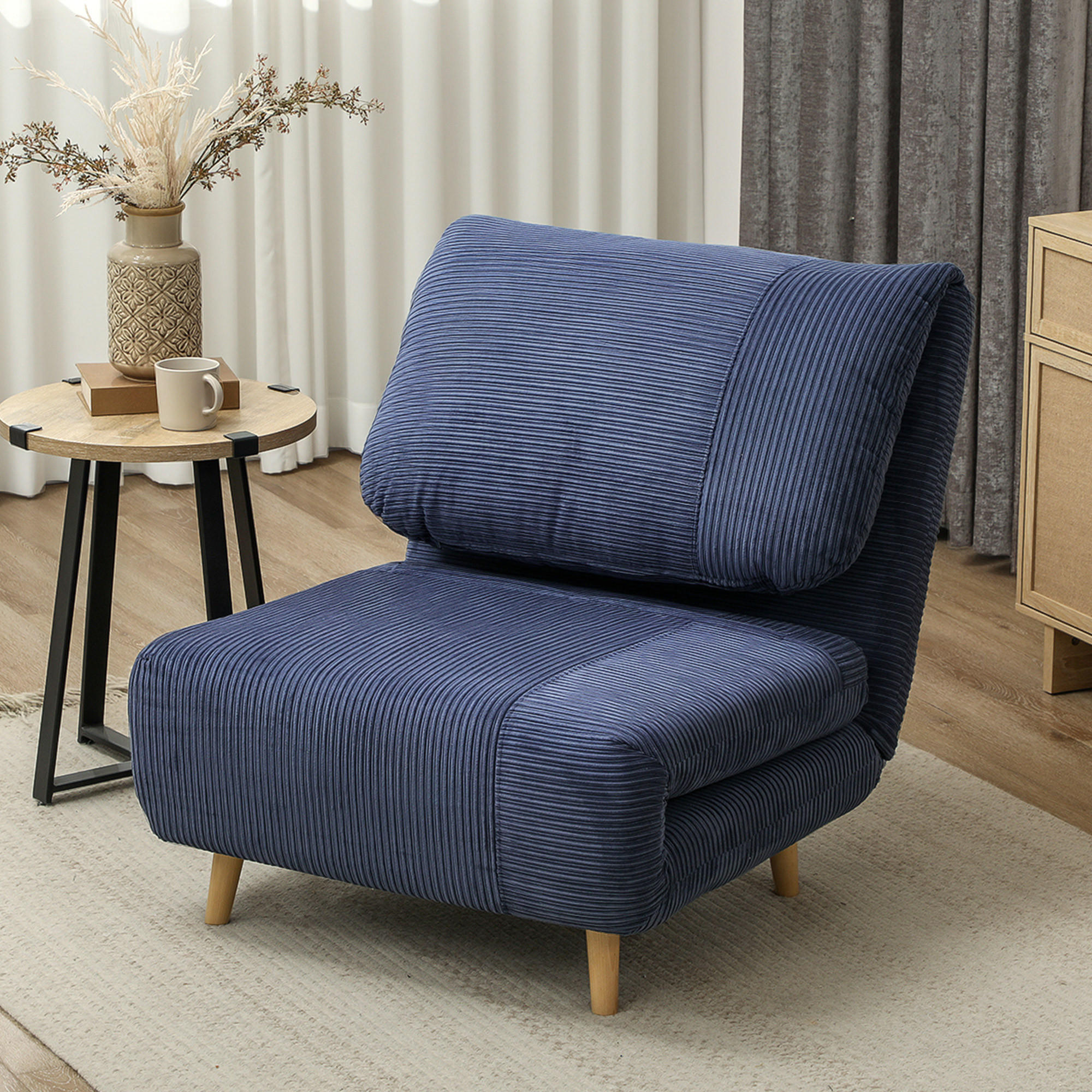 2-IN-1 Schlafsofa Schlafsessel Klappmatratze Gästebett Klappbett Blau - Blau/Naturfarben, Holz/Textil (89/83/82cm) - HOMCOM