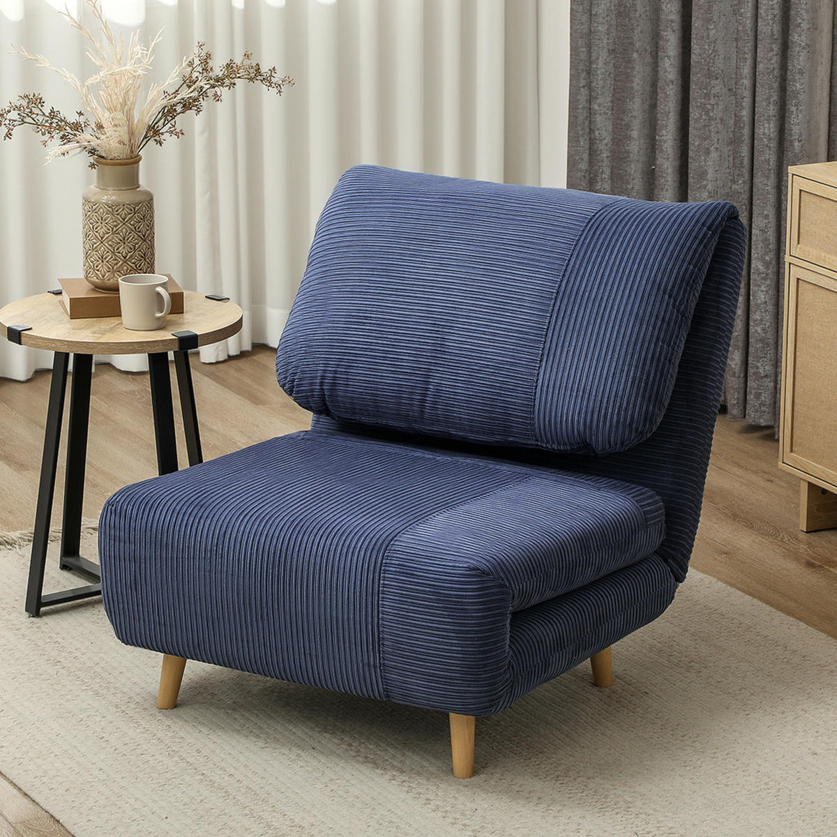 2-IN-1 Schlafsofa Schlafsessel Klappmatratze Gästebett Klappbett Blau - Blau/Naturfarben, Holz/Textil (89/83/82cm) - HOMCOM