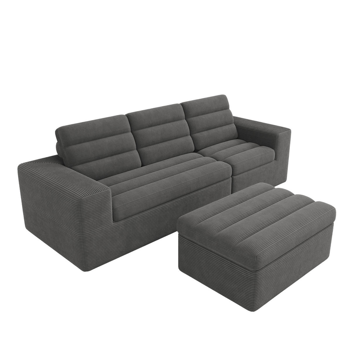 SOFA modular 253x161 cm Cord Dark Grey mit Hocker - Dunkelgrau, Kunststoff (161/253cm) - Meubliv