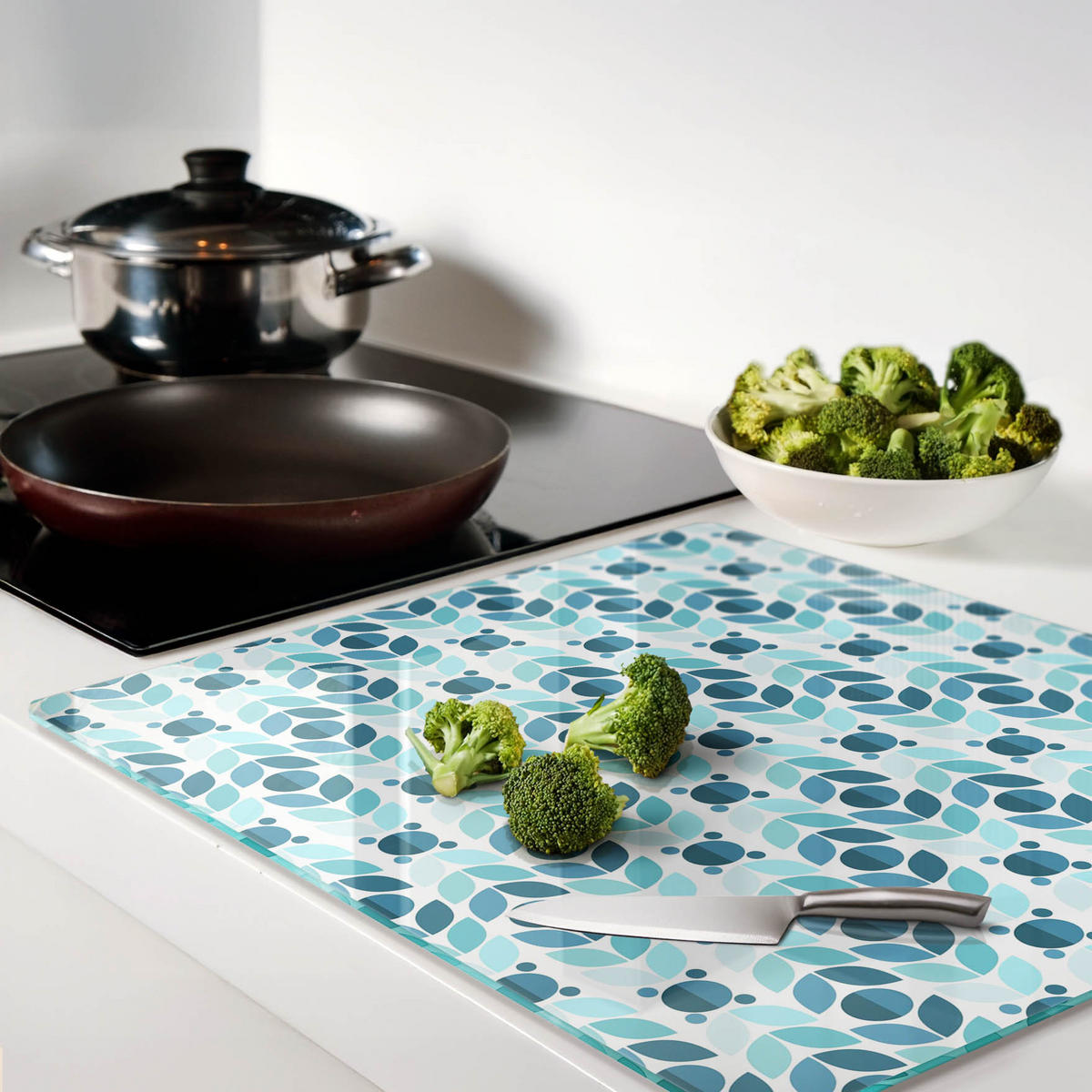 GLASPLATTE 60x52 cm Geometrische Figuren - Blau, Glas (60/0.4/52cm) - TULUP