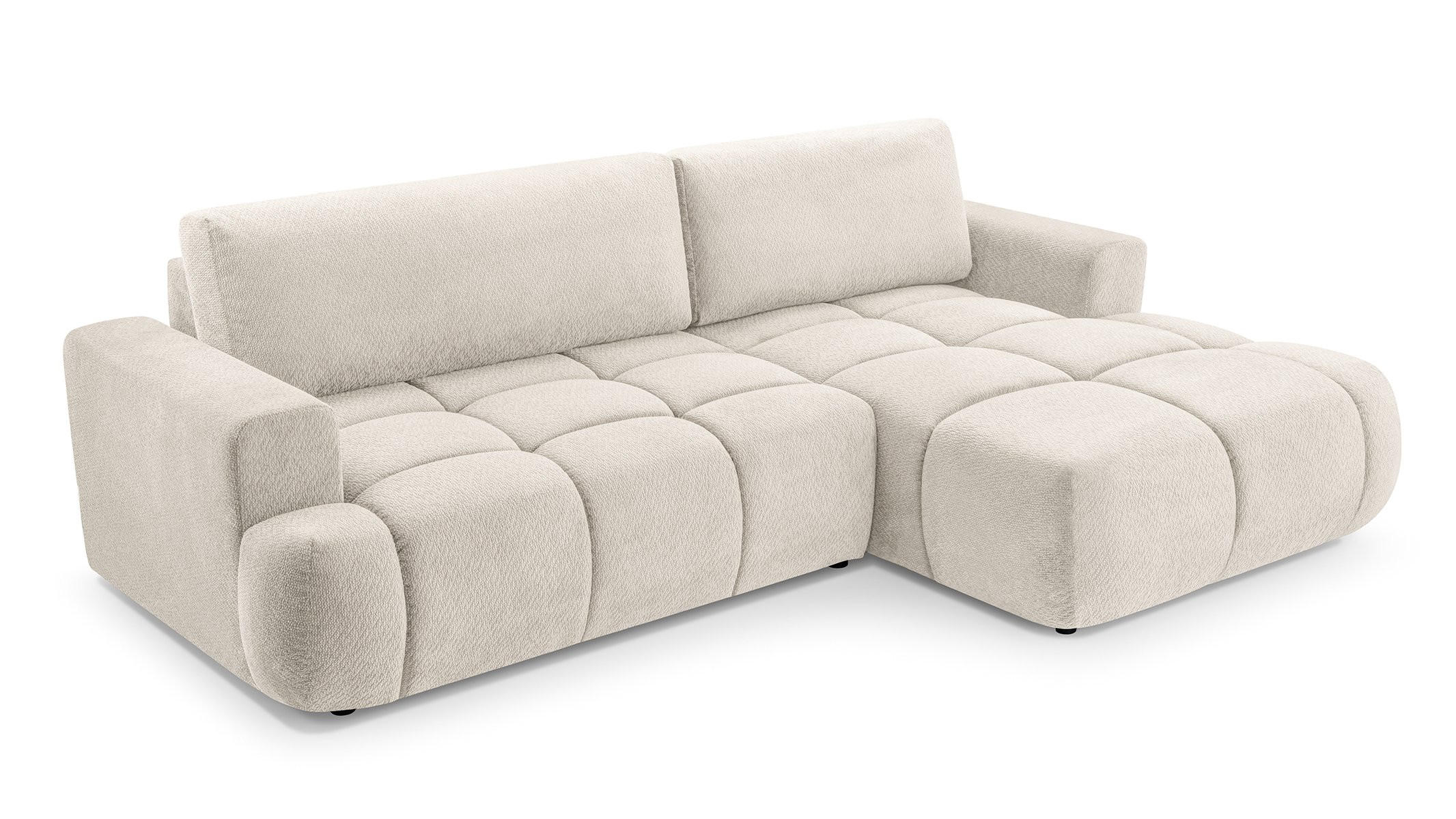 ECKSOFA VASTO Beige Geflochtener Stoff mit Schlaffunktion - Beige, Holz (261/152cm) - MASSENO