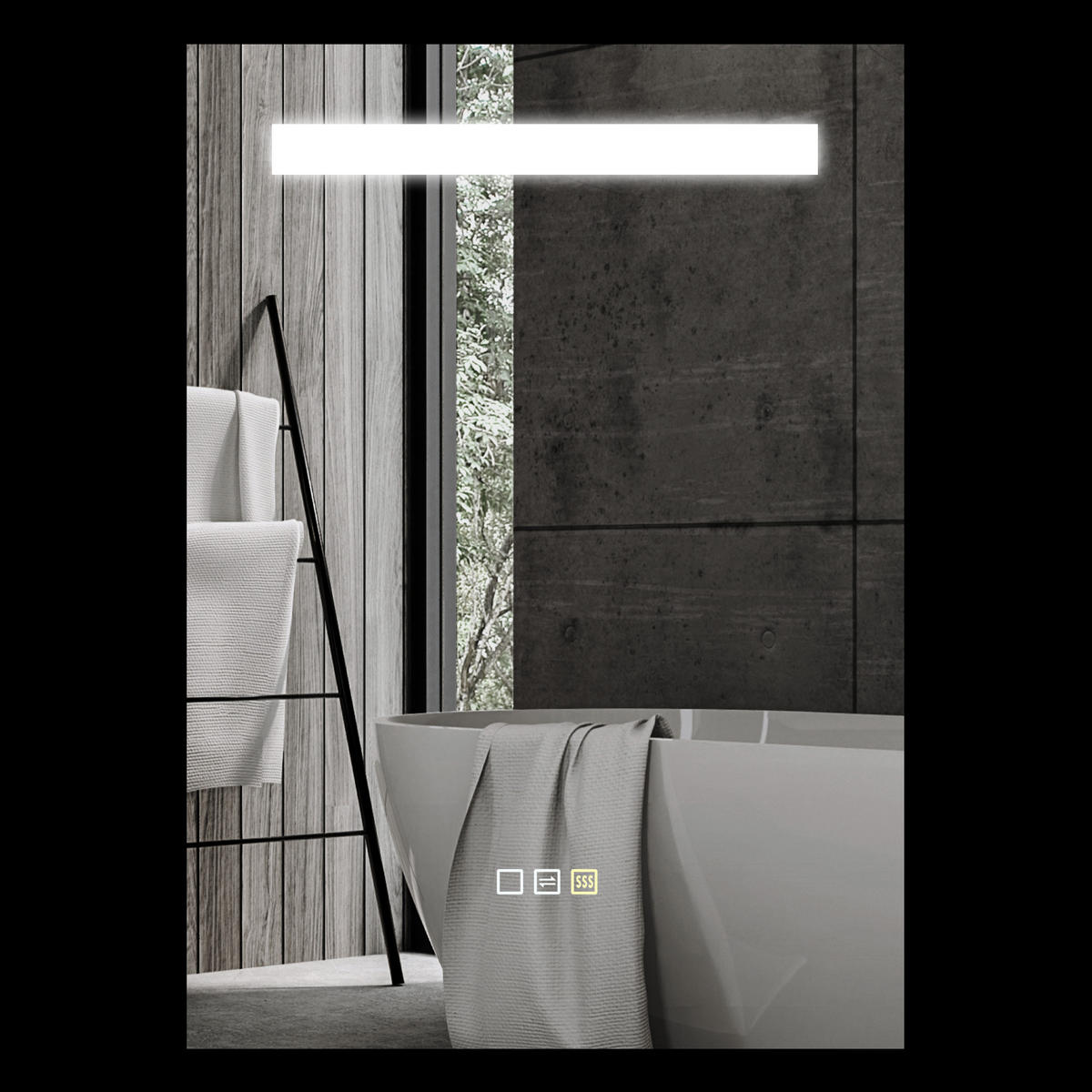 BADEZIMMERSPIEGEL mit LED-Beleuchtung, 3 Lichtfarben, Antibeschlagfunktion,IP44,70 x 50 cm - Silberfarben, Glas (3.5/50/70cm) - Vallsero