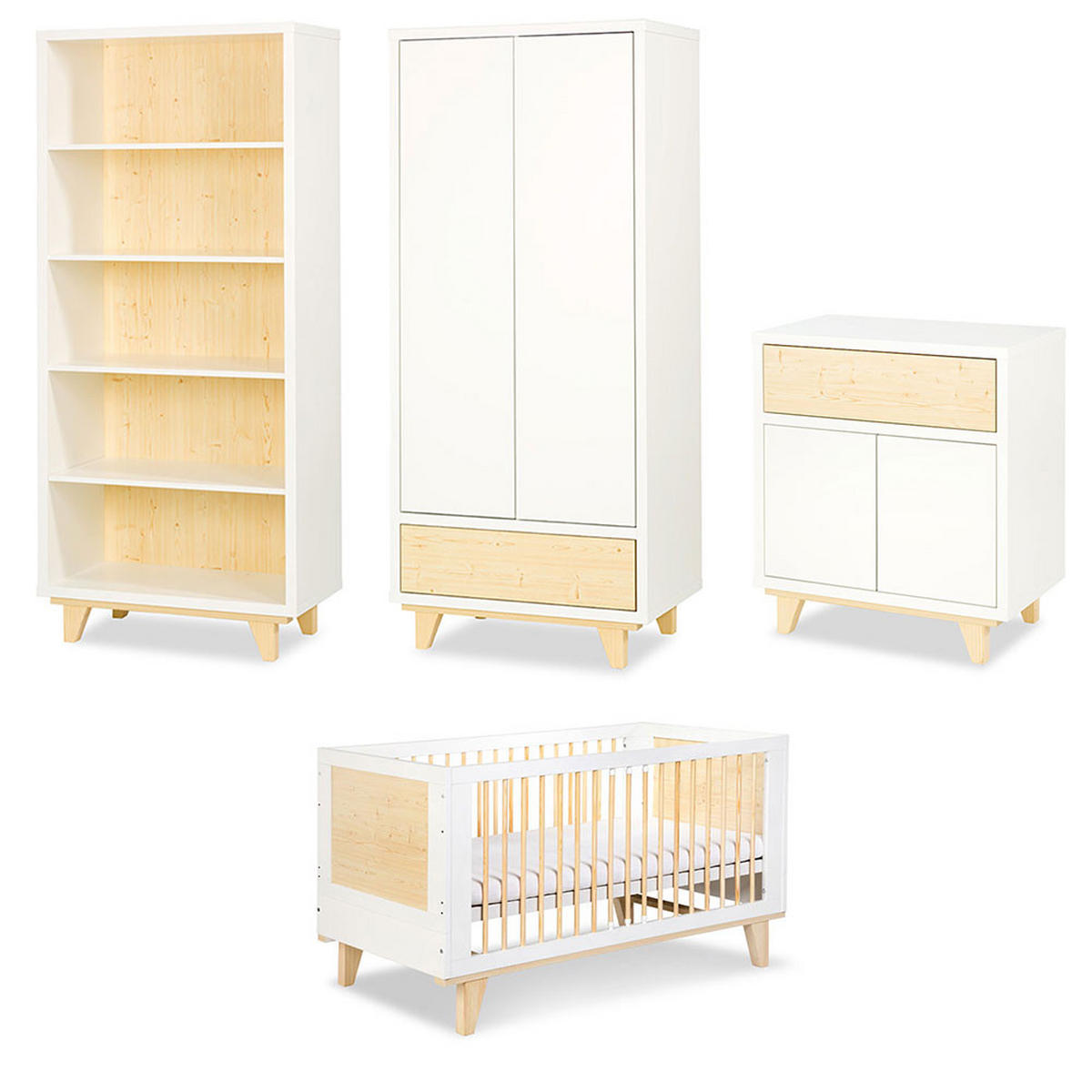 KINDERZIMMER-SET Lydia Weiß / Kiefer 4-teilig - Weiß/Kieferfarben, Holz/Holzwerkstoff (385/180/85cm) - Feldmann-Wohnen