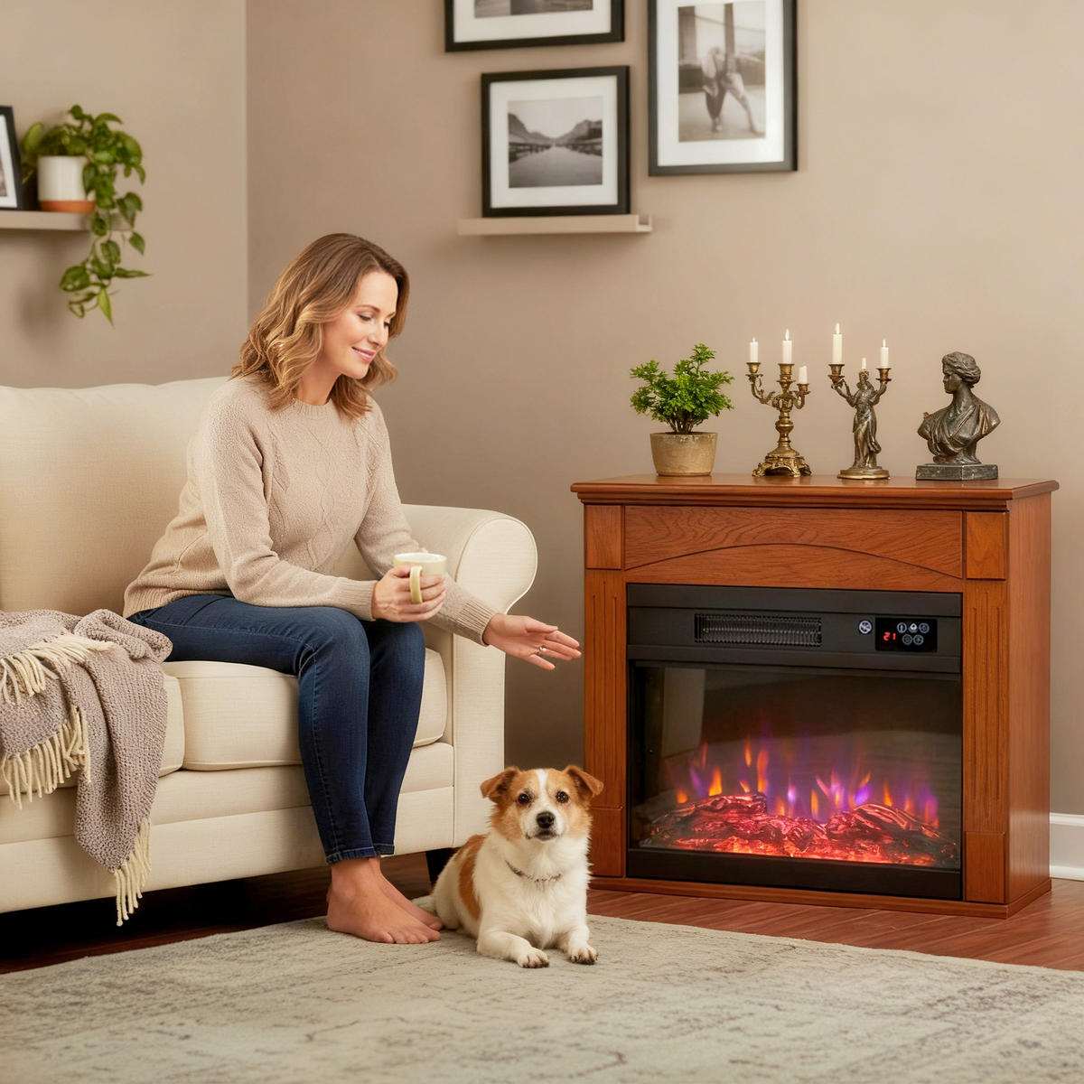 ELEKTROKAMIN DE-17072 3D-Flammeneffekt 6 Farben Braun - Braun, Holzwerkstoff (68.5/63/27.5cm) - ComfortXL