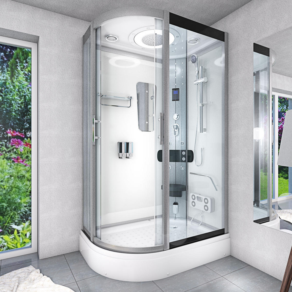 DUSCHE Duschkabine D60-70T0L 120x80 cm - Weiß, Glas/Kunststoff (120/80/215cm) - AcquaVapore by Sandra Jentho