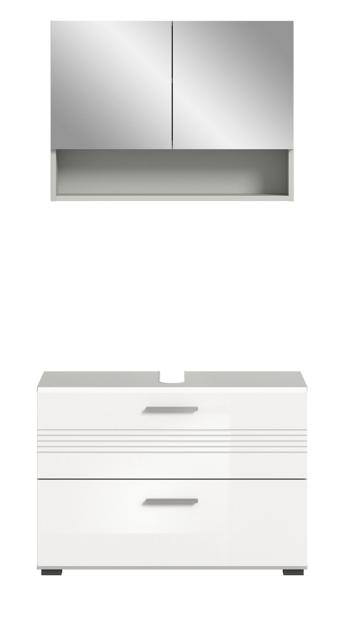 BADMÖBEL-SET 2-teilig weiß Hochglanz, grau 80 cm, Komplettset mit Soft-Close - Weiß Hochglanz/Grau, Glas/Holzwerkstoff (80/190/32cm) - Inn.Furn