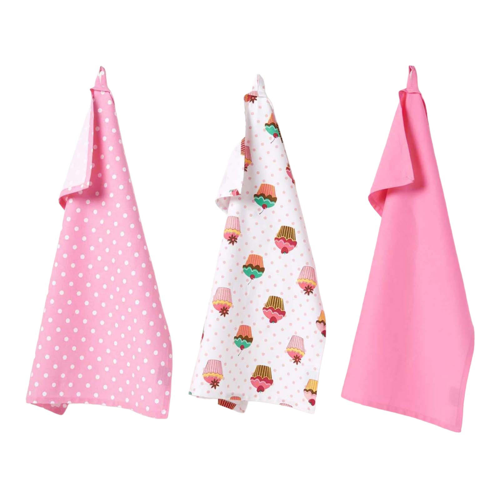 GESCHIRRTÜCHER Cupcakes, 3er-Set, 100% Baumwolle - Rosa, Textil (50/70cm) - Homescapes