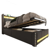 KINDERBETT 90x200 cm LED USB Stauraum grau - Grau, Textil (90/200cm) - LEBENLANG