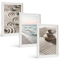 BILDER SET 3er Set - 40x60 cm Weißer Rahmen - Wellen, Sand, Wasser, Steine, Strand - Weiß, Kunststoff (40/60cm) - TULUP