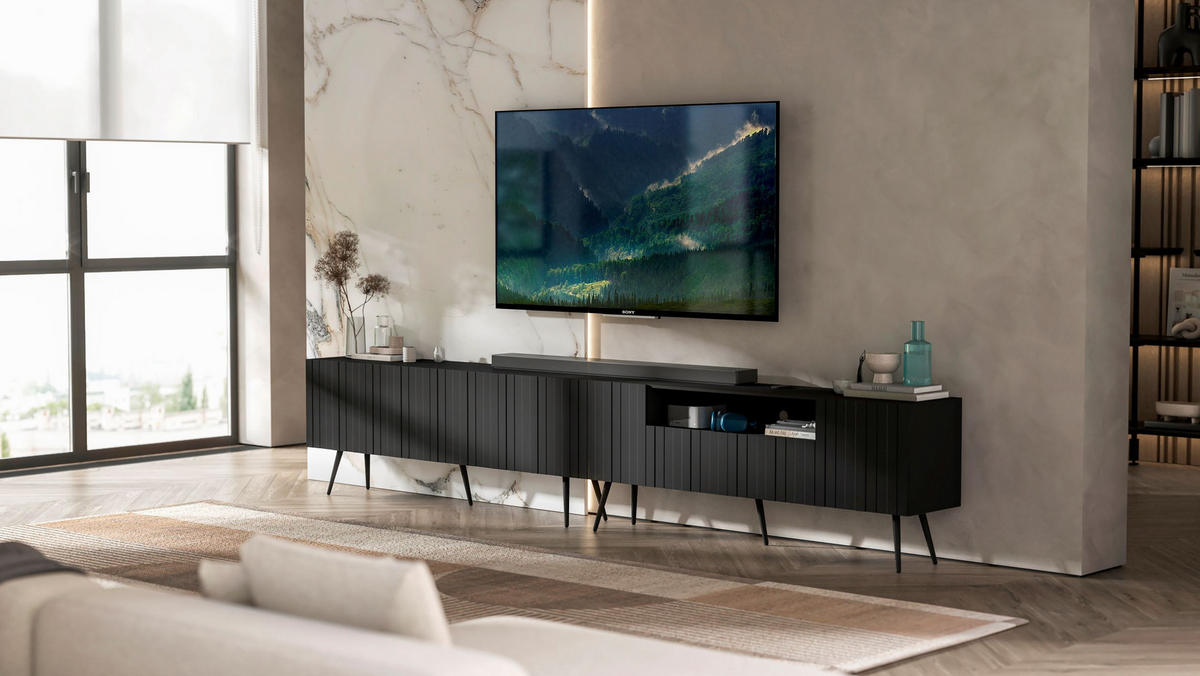 TV-LOWBOARD 2er-Set Elpis2 Schwarz matt mit schwarzen Metallbeinen 150 cm - Schwarz, Holzwerkstoff (300/60.5/36.5cm) - Meble Lindner